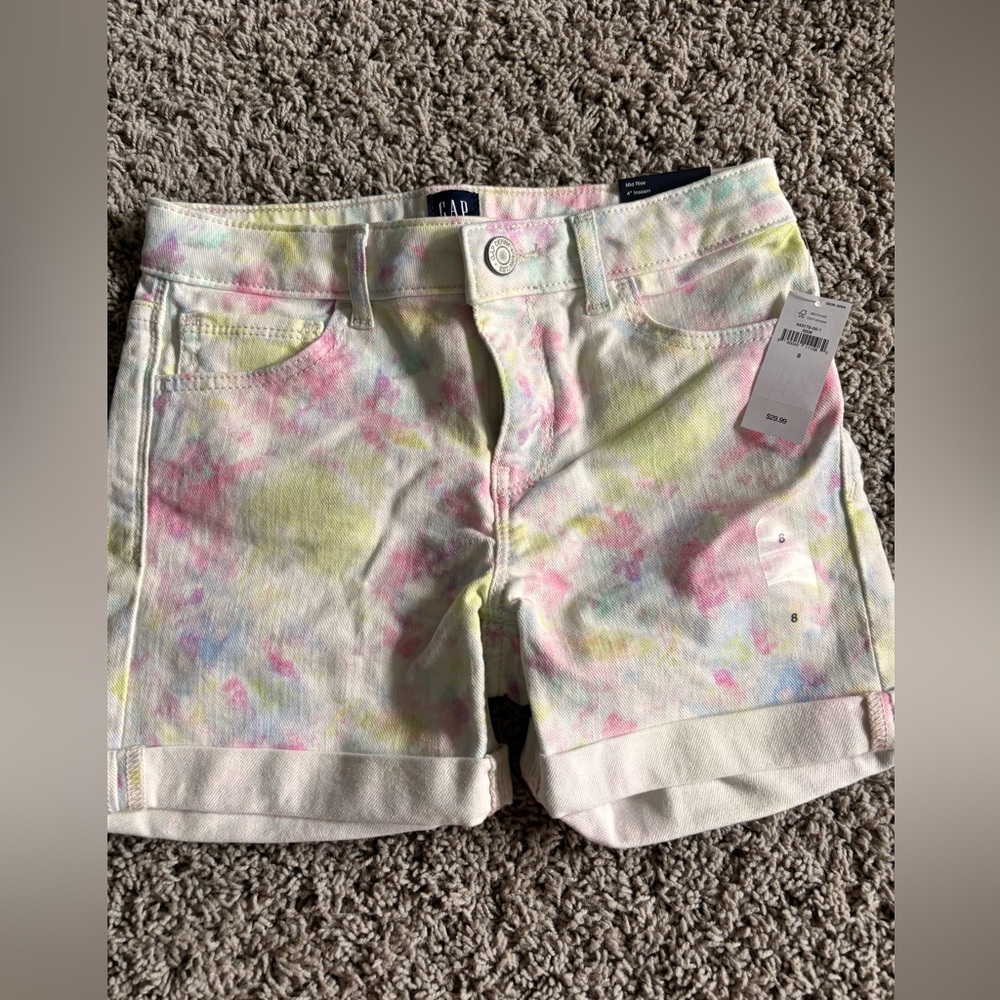 Girls Tie Dye White Denim Shorts- size 8